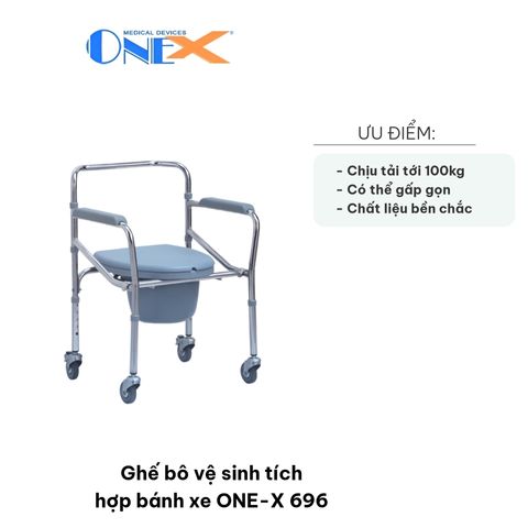 Ghế bô vệ sinh tích hợp bánh xe ONE-X 696 - Thiết kế gọn nhẹ, dễ di chuyển, chịu tải 100kg, tiện lợi cho mọi đối tượng sử dụng