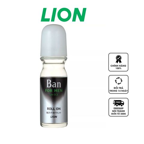Lăn Khử Mùi Nam Lion Ban For Men Roll On - Kháng Khuẩn, Ngăn Mồ Hôi 24h, Hương Cam Chanh Tươi Mát, Dùng Cho Nam