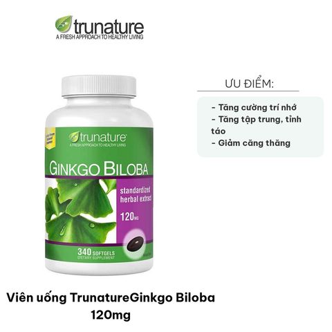 Viên Uống Hỗ Trợ Não Bộ Ginkgo Biloba 120mg Trunature Mỹ - Tăng Cường Trí Nhớ, Giảm Căng Thẳng, Hỗ Trợ Tuần Hoàn Não 722598