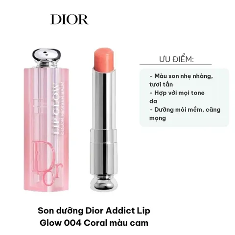 Son Dưỡng Dior Addict Lip Glow 004 Coral Màu Cam - Dưỡng Ẩm, Tăng Độ Bóng Cho Đôi Môi Tươi Tắn, Sang Trọng