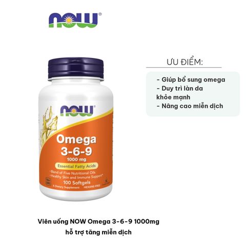 Viên uống NOW Omega 3-6-9 1000mg hỗ trợ miễn dịch - Bổ sung Omega hoàn hảo cho người trưởng thành, hỗ trợ sức khỏe tim mạch và làn da khỏe mạnh