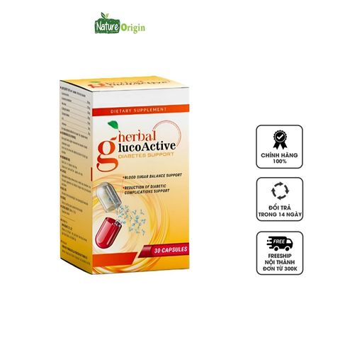 Viên uống Herbal GlucoActive - Hỗ trợ ổn định đường huyết, tăng cường sức khỏe, phòng ngừa biến chứng tiểu đường - Hộp 30 viên