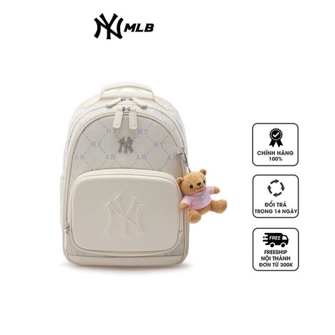 Balo Trẻ Em MLB Diamond Monogram Cute Bear NY Yankees 7ABKMD34N-50IVS Màu Ivory - Balo Chất Liệu Bền, Thiết Kế Đáng Yêu