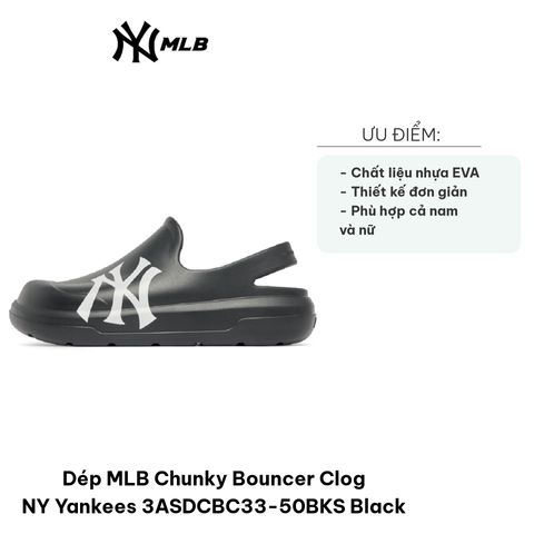 Dép Clog MLB Chunky Bouncer NY Yankees 3ASDCBC33-50BKS Đen - Thời Trang Đường Phố Độc Đáo cho Fan Bóng Chày