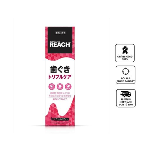 Kem đánh Răng Reach Nhật Bản - Hỗ trợ làm sáng răng, ngừa sâu răng và viêm nướu, bảo vệ men răng, hương vị cay mát cho trẻ 6 tuổi trở lên.