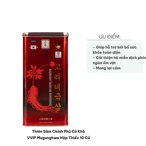 Thiên Sâm Chính Phủ Củ Khô VVIP Mugunghwa Hộp Thiếc 10 Củ - Tăng Cường Sức Khỏe, Quà Biếu Cao Cấp Cho Người Thân