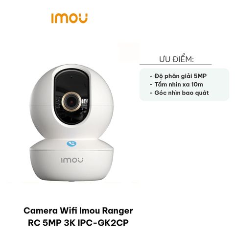 Camera Wifi Imou Ranger RC 5MP 3K - Giám sát thông minh với chức năng theo dõi và đàm thoại 2 chiều, hỗ trợ quay 360 độ