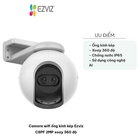 Camera Wifi Ống Kính Kép Ezviz C8PF 2MP - Xoay 360 Độ, Zoom Kỹ Thuật Số 8X, Cảnh Báo Thông Minh AI, Tầm Nhìn Ban Đêm 30M