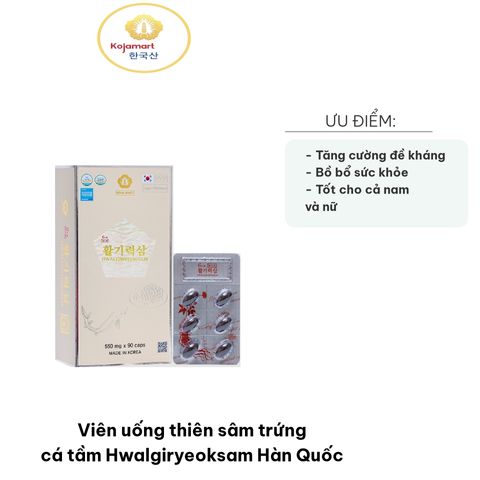 Viên uống thiên sâm trứng cá tầm Hwalgiryeoksam Hàn Quốc - Bổ sung sức khỏe, cải thiện sinh lực và trẻ hóa làn da, hộp 180 viên