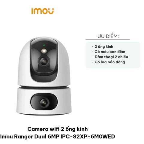 Camera Wifi 2 ống kính Imou Ranger Dual 6MP IPC-S2XP-6M0WED - Quay 360 độ, Hồng ngoại, Đàm thoại 2 chiều, Giám sát thông minh tại nhà