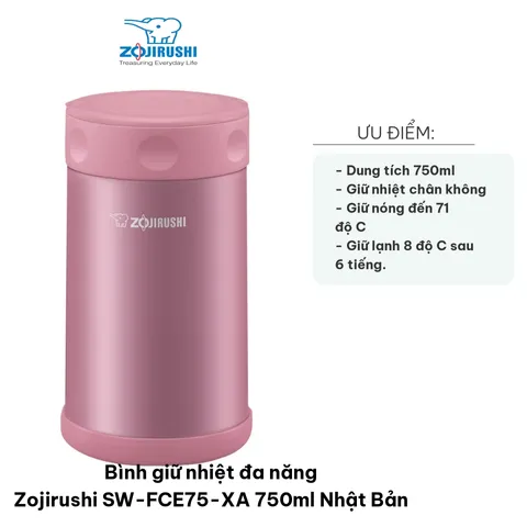 Bình giữ nhiệt đa năng Zojirushi SW-FCE75-XA 750ml - Chất liệu thép không gỉ, giữ nóng lạnh hiệu quả, thiết kế tiện lợi Nhật Bản