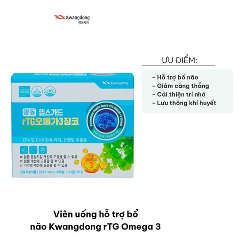 Viên uống bổ não Kwangdong rTG Omega 3 - Tăng cường trí nhớ và giảm căng thẳng - 60 viên hỗ trợ sức khỏe tâm thần