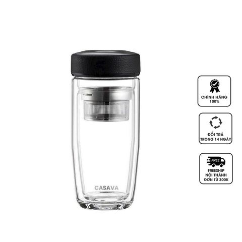 Bình Nước Thủy Tinh 350ml Casava Classic - Bình Giữ Nhiệt 2 Lớp Sang Trọng, Có Lõi Lọc Trà, Thích Hợp Mang Đi Làm, Du Lịch