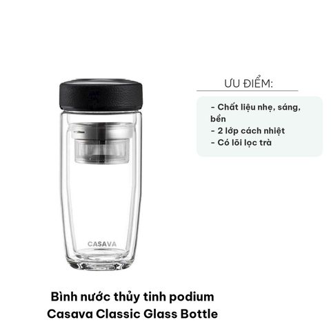 Bình Nước Thủy Tinh 350ml Casava Classic - Bình Giữ Nhiệt 2 Lớp Sang Trọng, Có Lõi Lọc Trà, Thích Hợp Mang Đi Làm, Du Lịch