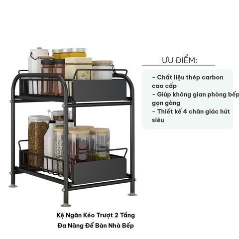 Kệ Ngăn Kéo Trượt 2 Tầng Đa Năng Để Bàn Nhà Bếp Nhật Bản - Thiết Kế Hiện Đại Cho Không Gian Gọn Gàng, Chịu Lực Tốt