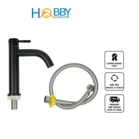 Vòi xả chậu lavabo lạnh inox 304 HOBBY HOME DECOR LBL3D - Kiểu dáng cổ điển, chất liệu inox đen sang trọng, tiết kiệm nước