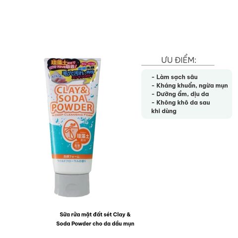 Sữa Rửa Mặt Đất Sét Clay & Soda Powder Cho Da Dầu Mụn - Làm Sạch Sâu, Ngăn Ngừa Mụn, Thoáng Mát, Sáng Mịn 170g