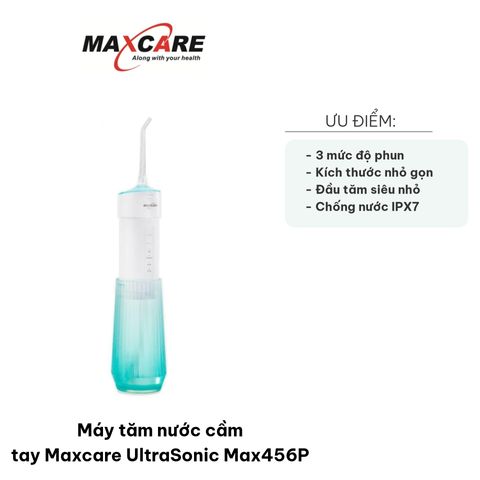 Máy Tăm Nước Cầm Tay Maxcare UltraSonic Max456P - Công Nghệ Phun Tia Nước, Chống Nước IPX7, Dung Tích 160ml, Sạch Răng Hiệu Quả