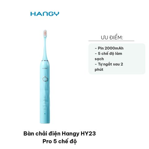 Bàn Chải Điện Hangy HY23 Pro - 5 Chế Độ, Chống Nước IPX7, Cáp Sạc Type C, Pin 2000mAh, Chăm Sóc Răng Miệng Hiện Đại