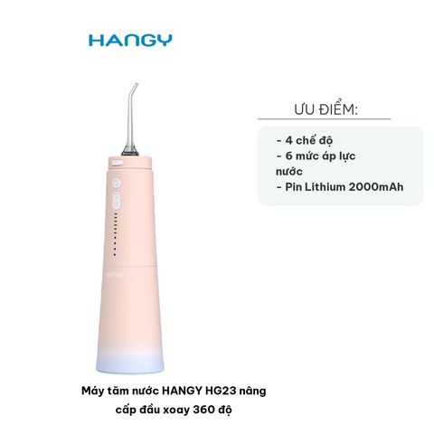Máy tăm nước HANGY HG23 - Đầu xoay 360 độ, 4 chế độ, 6 mức áp suất, giúp làm sạch răng miệng hiệu quả, bền bỉ và tiện lợi.