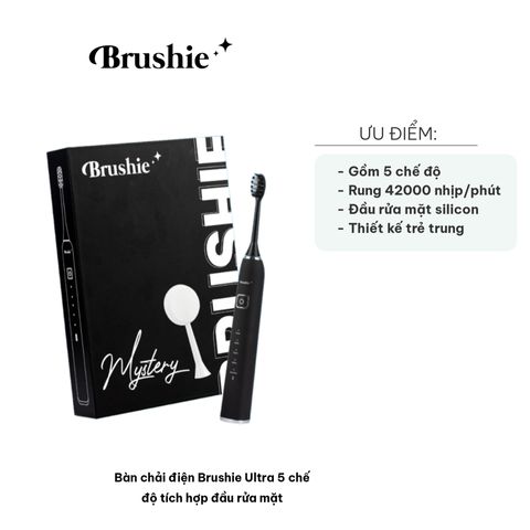 Bàn Chải Điện Brushie Ultra 5 Chế Độ Kết Hợp Đầu Rửa Mặt - Công Nghệ Sonic 42,000 Rung/phút, Lý Tưởng Cho Răng Khỏe Và Da Nhạy Cảm