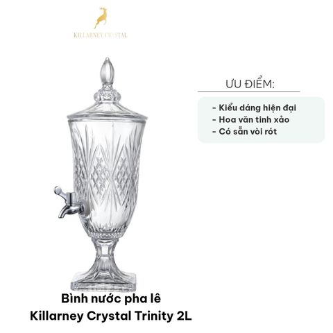 Bình nước pha lê Killarney Crystal Trinity 2L - Thiết kế tinh xảo, nắp vương miện, lý tưởng cho tiệc tùng và sử dụng hàng ngày