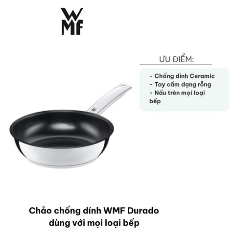 Chảo chống dính WMF Durado 28cm - Dùng cho mọi loại bếp, chịu nhiệt 400°C, thiết kế inox sang trọng, bề mặt ceramic chống dính bền lâu