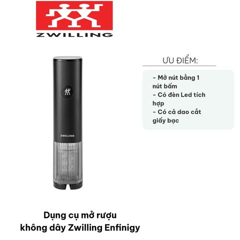 Dụng cụ mở rượu không dây Zwilling Enfinigy - Thiết kế hiện đại, sạc nhanh, có đèn LED tiện dụng cho mọi bữa tiệc