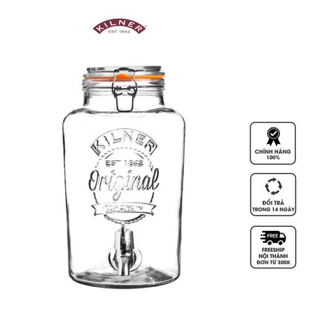 Bình đựng nước thủy tinh Kilner Original 8L - Thiết kế hiện đại cho nước trái cây, cocktail và tiệc tùng - Quà tặng lý tưởng cho gia đình