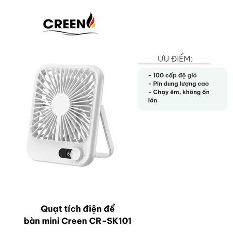 Quạt Tích Điện Mini Creen CR-SK101 - Pin 1500mAh, 100 Cấp Độ Gió, Thiết Kế Di Động, Hoàn Hảo Cho Đi Dã Ngoại