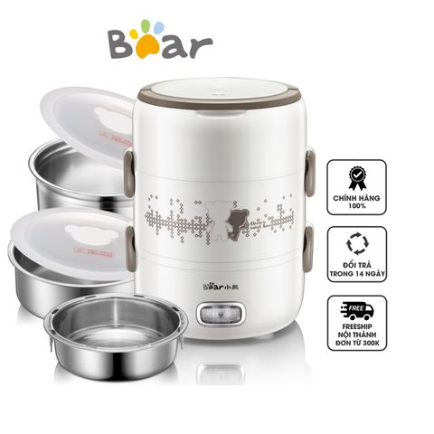 Hộp Cơm Giữ Nhiệt Cắm Điện 3 Tầng Bear DFH-S2358 2L - Tiện Ích Nấu Nướng, Hâm Nóng 3 Món, Khay Inox 304 Dễ Dùng