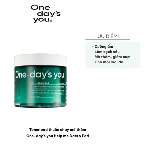 Toner Pad Thuần Chay Mờ Thâm One Day's You Help Me Dacto Pad - Dưỡng Ẩm Để Da Sáng Mịn, Tiện Lợi Cho Mọi Loại Da, 60 Miếng