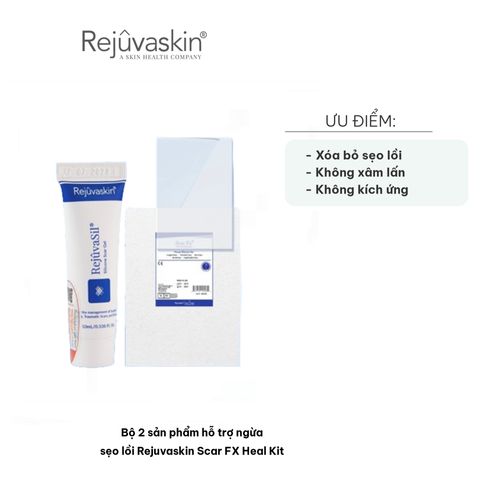 Bộ 2 sản phẩm ngừa sẹo lồi Rejuvasil Scar FX Heal Kit - Gel và miếng dán hỗ trợ mờ sẹo an toàn, hiệu quả cho mọi loại da