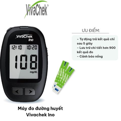 Máy đo đường huyết Vivachek Ino - Kết quả chính xác sau 5 giây, Tích hợp bộ nhớ 900 kết quả, Đáng tin cậy cho mọi lứa tuổi