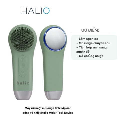 Máy rửa mặt massage Halio Multi-Task - Tích hợp ánh sáng đỏ-xanh và nhiệt, làm sạch sâu, hỗ trợ cải thiện mụn, se khít lỗ chân lông.