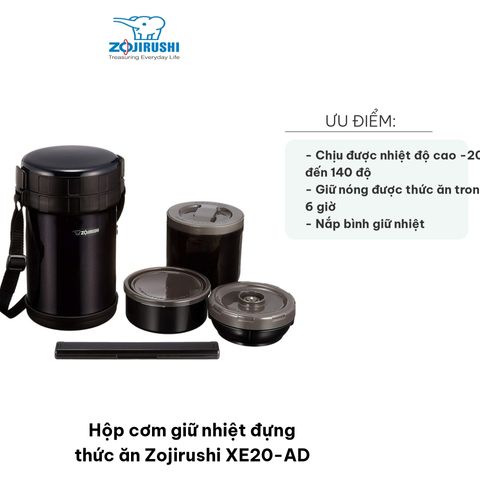 Hộp Cơm Giữ Nhiệt Zojirushi XE20-AD - 3 Ngăn Cao Cấp Cho Văn Phòng Và Picnic, Chất Liệu Nhựa An Toàn, Giữ Nóng 6 Giờ