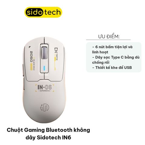 Chuột Gaming Bluetooth Sidotech IN6 - Thiết Kế Ergonomic, Kết Nối Linh Hoạt, Tốc Độ Phản Hồi CAO, Dung Lượng Pin 500mAh