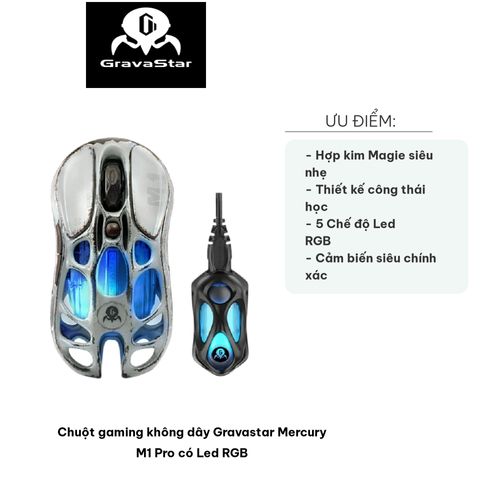 Chuột Gaming Không Dây Gravastar Mercury M1 Pro - LED RGB, Thiết Kế Công Thái Học, Độ Chính Xác Cao, Tương Thích Bluetooth, Phiên Bản Batte Worn Gray