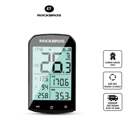 Đồng hồ không dây đo tốc độ xe đạp Rockbros M1 - Thiết bị GPS thông minh, chống nước IPX6, theo dõi nhịp tim và hiệu suất tập luyện chính xác.