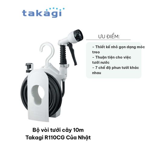 Bộ Vòi Tưới Cây 10m Takagi R110CG - Thiết Kế Nhỏ Gọn Tiện Dụng Cho Khu Vườn, 7 Chế Độ Phun Nước, Ống Dây Chất Lượng Cao