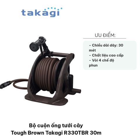 Bộ cuộn ống tưới cây Takagi R330TBR 30m - 4 chế độ phun, chất liệu nhựa PP bền, tiện lợi cho tưới cây và rửa xe