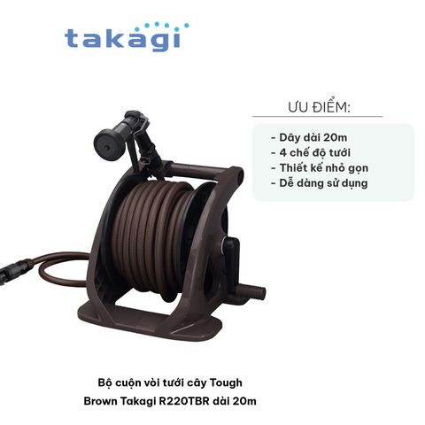 Bộ Cuộn Vòi Tưới Cây Takagi R220TBR Dài 20m - 4 Chế Độ Tưới Dễ Dàng, Tiết Kiệm Nước, Cải Thiện Vườn Tươi Tắn