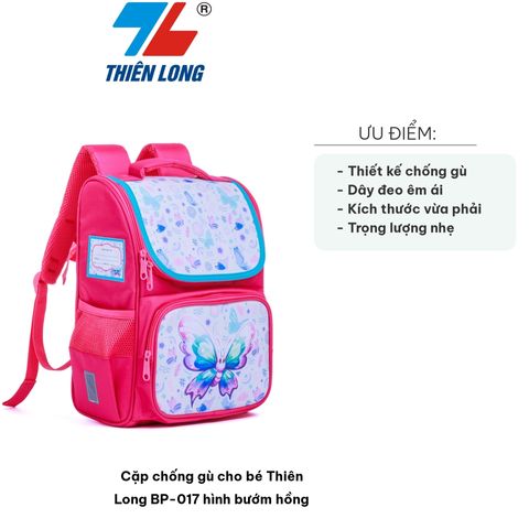 Balo Chống Gù Thiên Long BP-017 Hình Bướm Hồng - Đệm Lưng Êm Ái, Thiết Kế Trợ Lực, Phù Hợp Cho Bé Gái