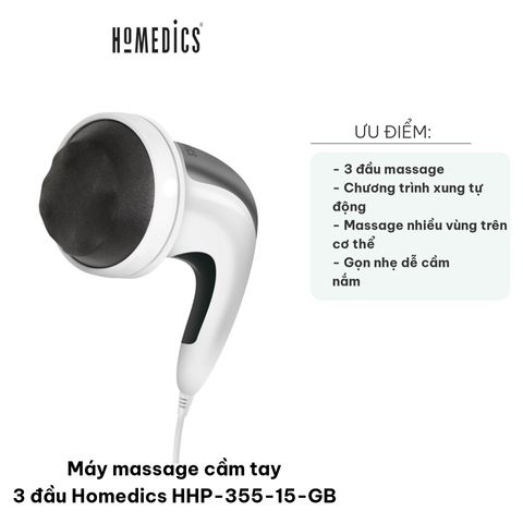 Máy Massage Cầm Tay 3 Đầu HoMedics HHP-355-15-GB - Thiết Bị Massage Thư Giãn, Giảm Đau Nhức Cơ Bắp, Đa Năng, Tiện Dụng