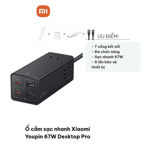 Ổ Cắm Sạc Nhanh Xiaomi Youpin 67W Desktop Pro - Đa Chức Năng 7 Cổng Kết Nối Với Sạc Nhanh và HDMI, Phù Hợp Mọi Thiết Bị