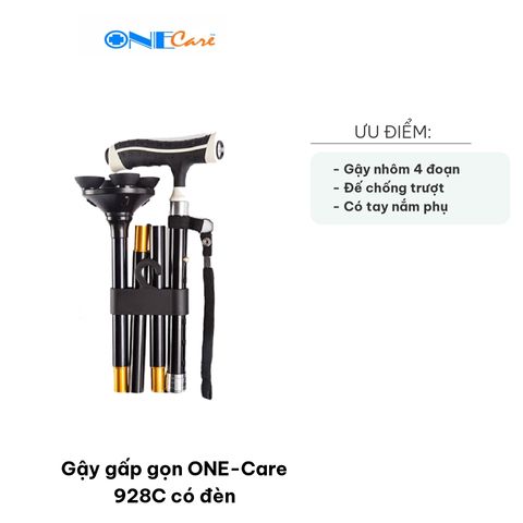 Gậy gấp gọn ONE-Care 928C có đèn - Thiết bị hỗ trợ đi lại an toàn cho người cao tuổi, chất liệu nhôm bền chắc, đế chống trượt, dễ dàng gấp gọn.