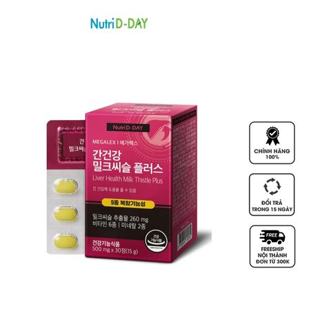 Viên uống Nutri D-Day Megalex Milk Thistle Plus - Hỗ trợ sức khỏe gan, thải độc và phục hồi chức năng gan hiệu quả, hộp 30 viên