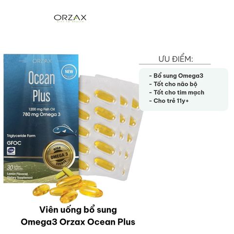 Viên uống bổ sung Omega 3 Orzax Ocean Plus - Hỗ trợ cải thiện thị giác, sức khỏe não bộ, tim mạch, xương khớp - Hộp 30 viên