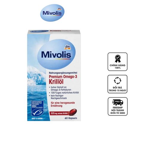 Viên uống dầu nhuyễn thể Mivolis Premium Omega-3 Krill Oil - Hỗ trợ sức khỏe tim mạch, tăng cường trí nhớ, dễ uống, hộp 60 viên