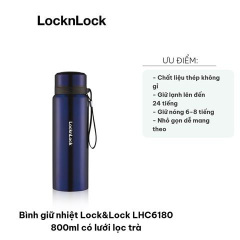 Bình Giữ Nhiệt Lock&Lock LHC6180 800ml - Thép Không Gỉ, Có Lưới Lọc Trà, Giữ Nóng Lên Đến 8 Giờ, Thiết Kế Hiện Đại, Thân Thiện Sức Khỏe
